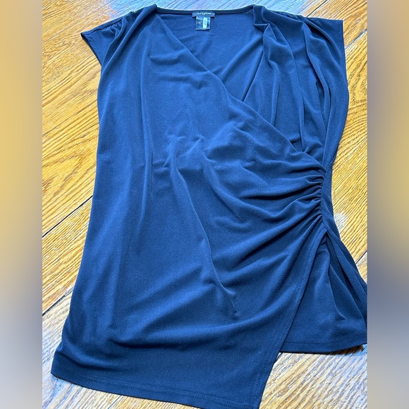 Ann Taylor sleeveless black blouse.  Gathers on one side.  Size Medium. - Picture 1 of 10